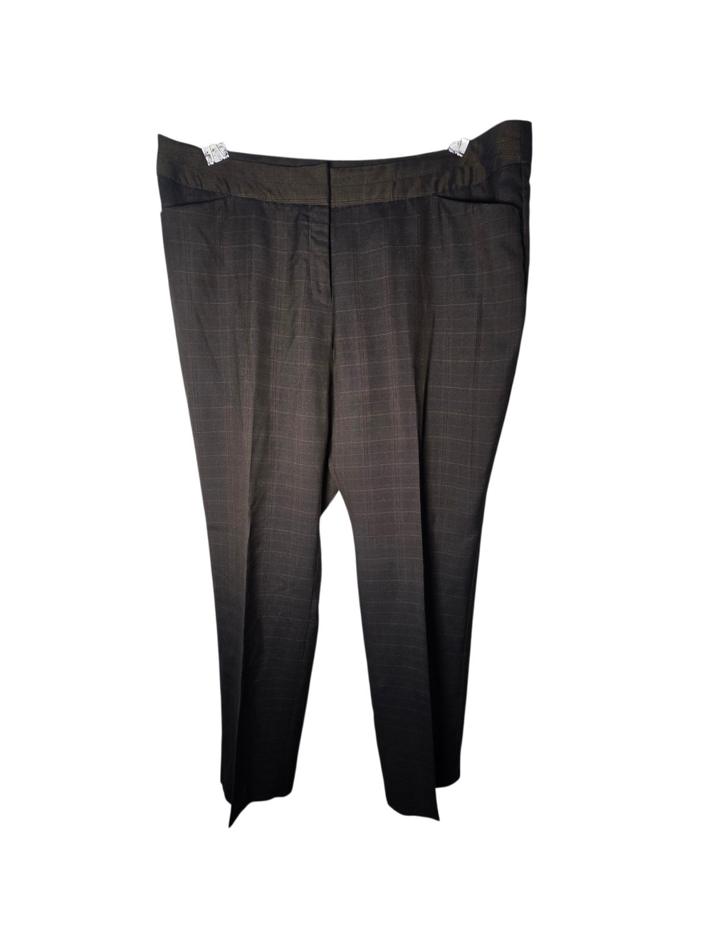 Worthington Modern Fit Plaid Dress Pants Trousers Grey/Brown Plus Size 18